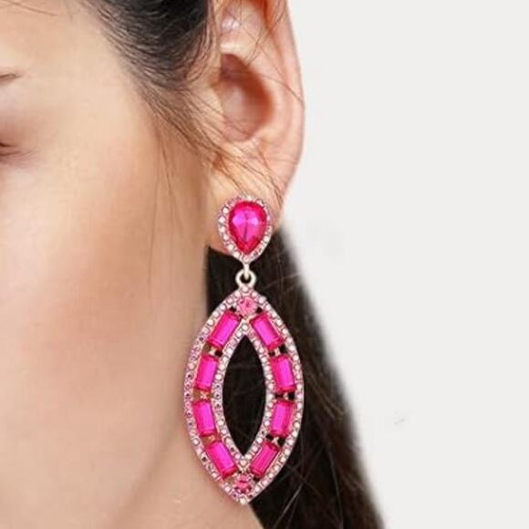 Magenta Jeweled Drop Earrings - Picture 2 of 2